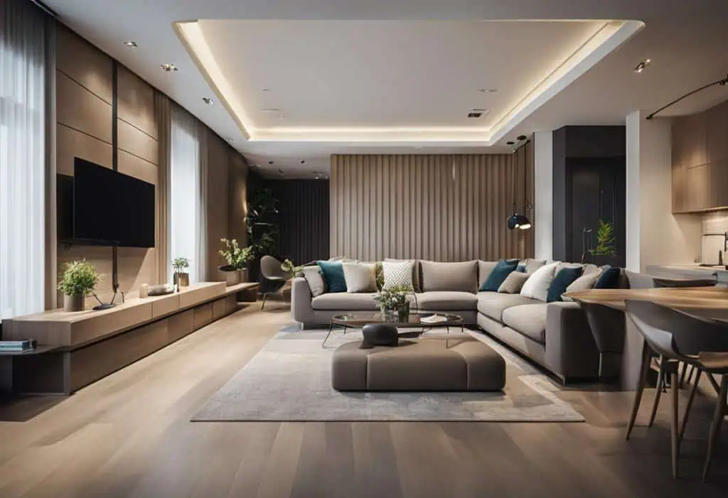 Stylish modern living room with contemporary furniture and cozy ambiance.