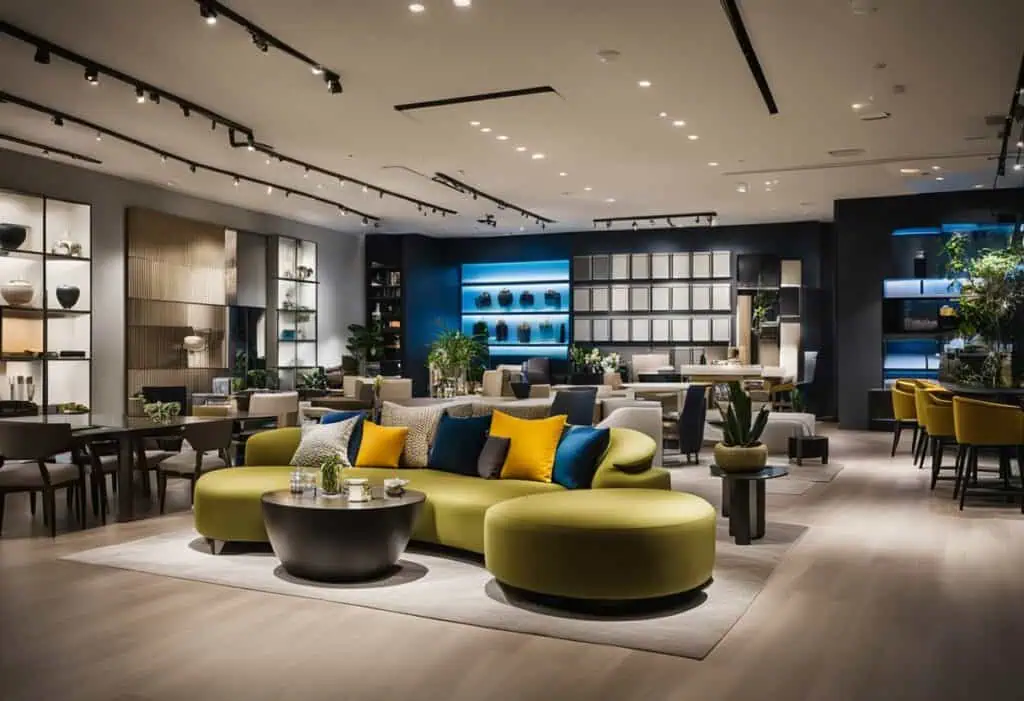 Elegant furniture arrangement with vibrant cushions and stylish decor.