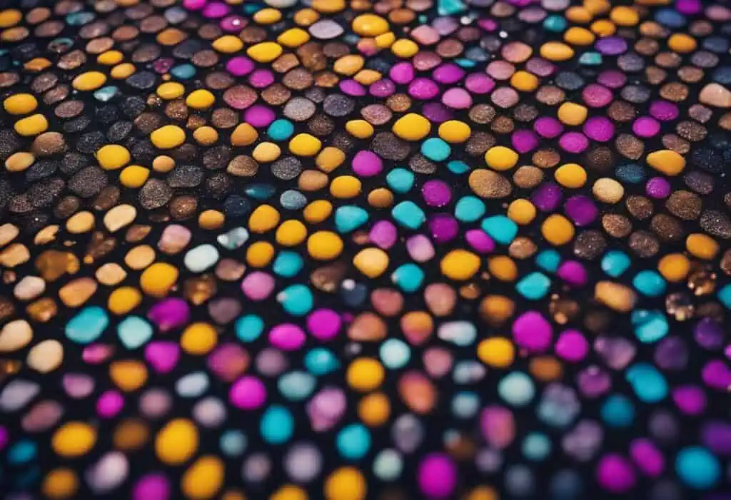 Colorful sprinkles on a dark surface, showcasing a sparkling clean finish after acid wash.