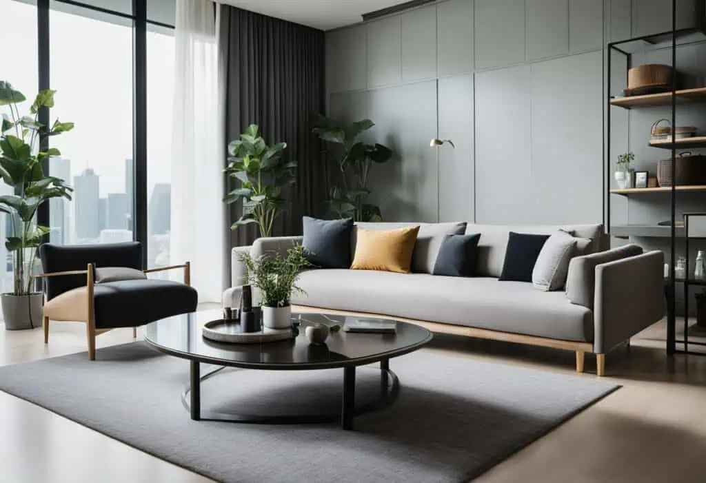 Elegant designer sofa and armchair in a contemporary Singapore home setting.