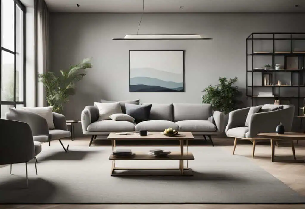 Elegant contemporary sofa set with cozy cushions in a sleek, modern space.