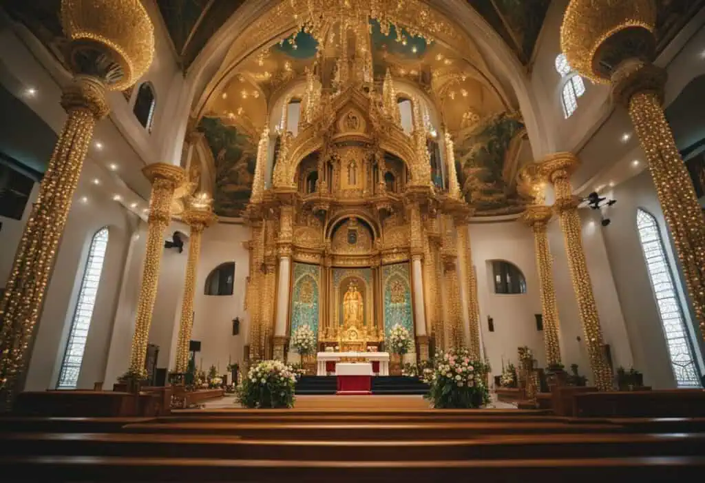 Altar furniture showcasing luxurious gold accents and intricate design, perfect for religious and sp.
