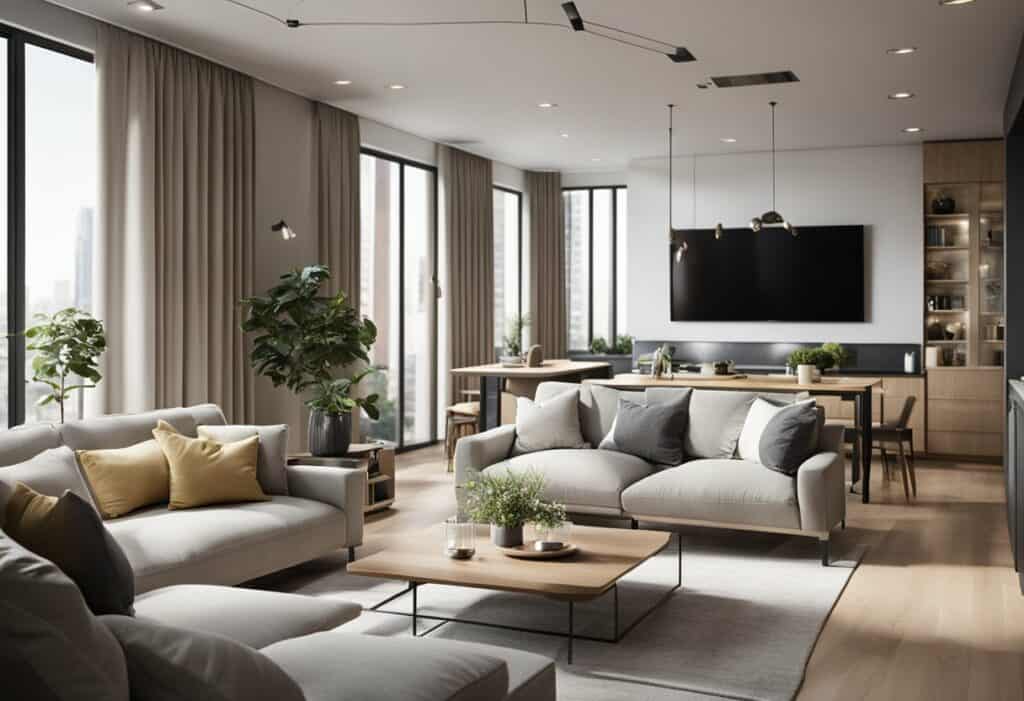 apartment living room and kitchen interior design