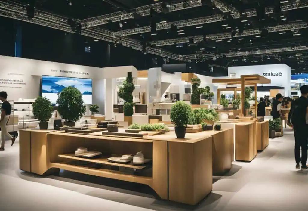 Modern Asia Pacific furniture display at Singapore fair.