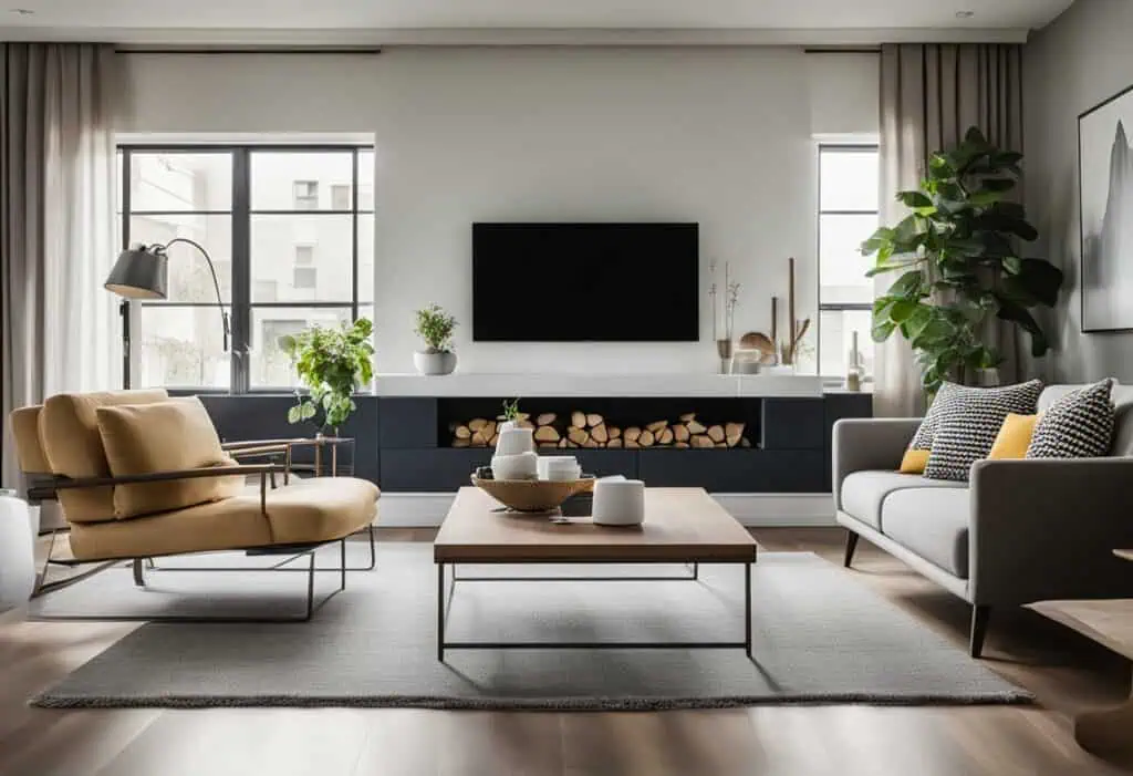 Elegant living room with contemporary furniture and natural light.