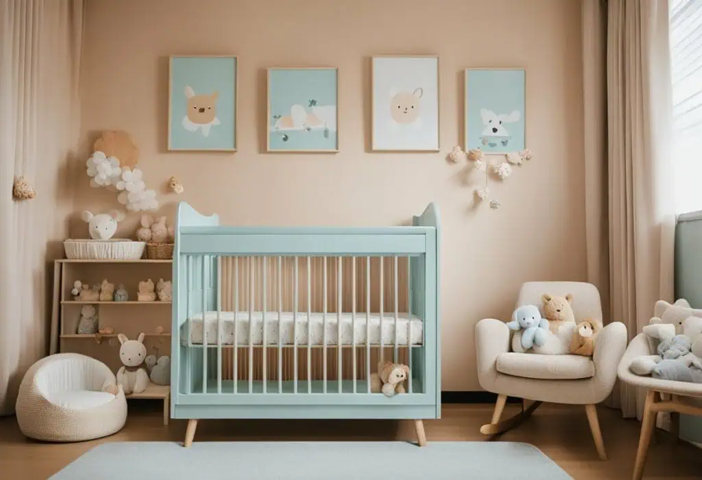 Elegant baby nursery furniture with pastel accents for a cozy, stylish space.