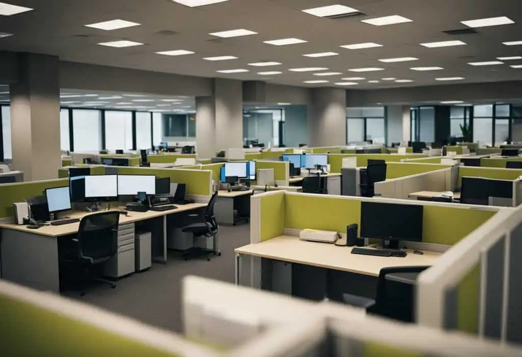 Office workspace with poor design affecting employee productivity and comfort.