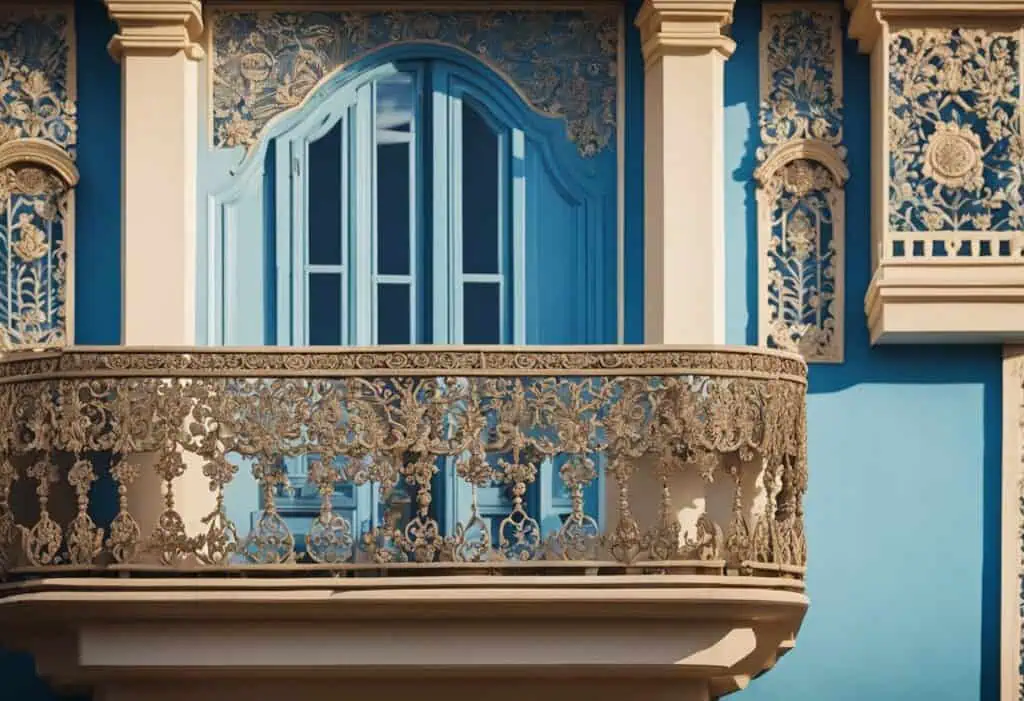 Decorative balcony chajja featuring intricate patterns and classic design elements for outdoor space.
