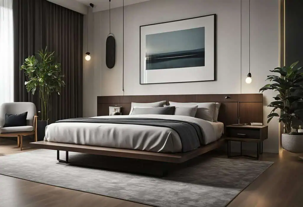 Stylish modern bed frame with sleek design in contemporary bedroom setting.