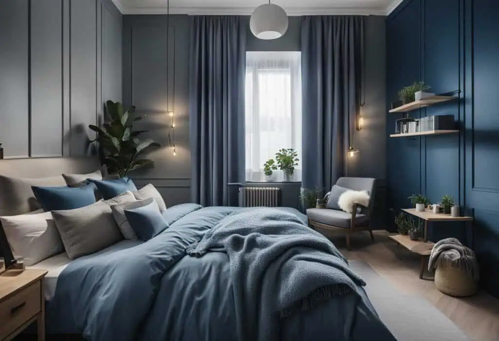 bedroom design blue and grey