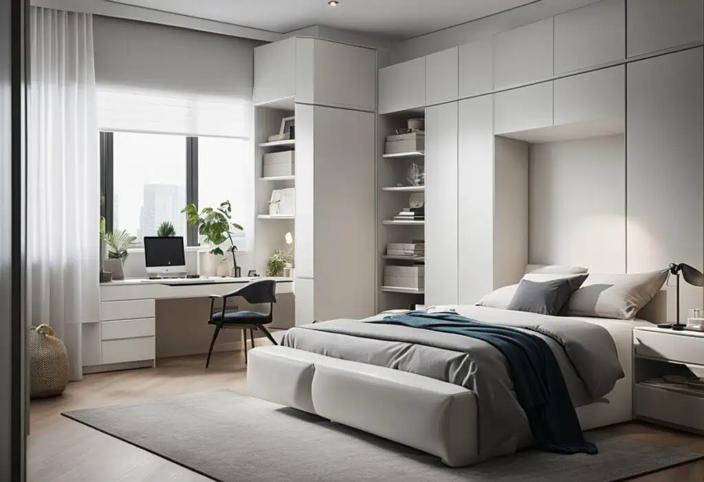 bedroom wardrobe with study table designs