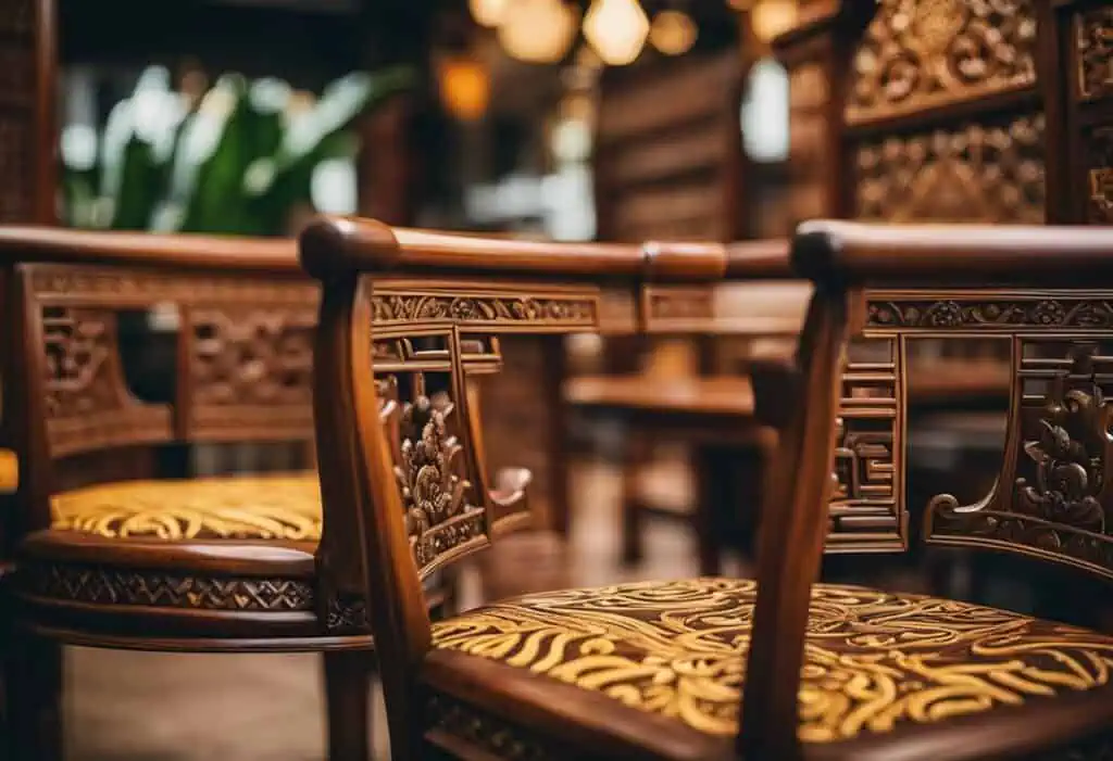 Traditional Balinese wooden furniture showcasing Indonesian craftsmanship in Singapore.