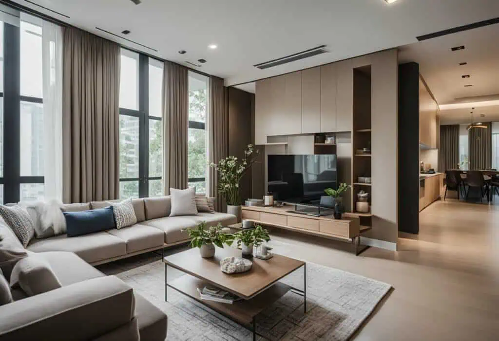 Contemporary living room with affordable, stylish furniture in Singapore.