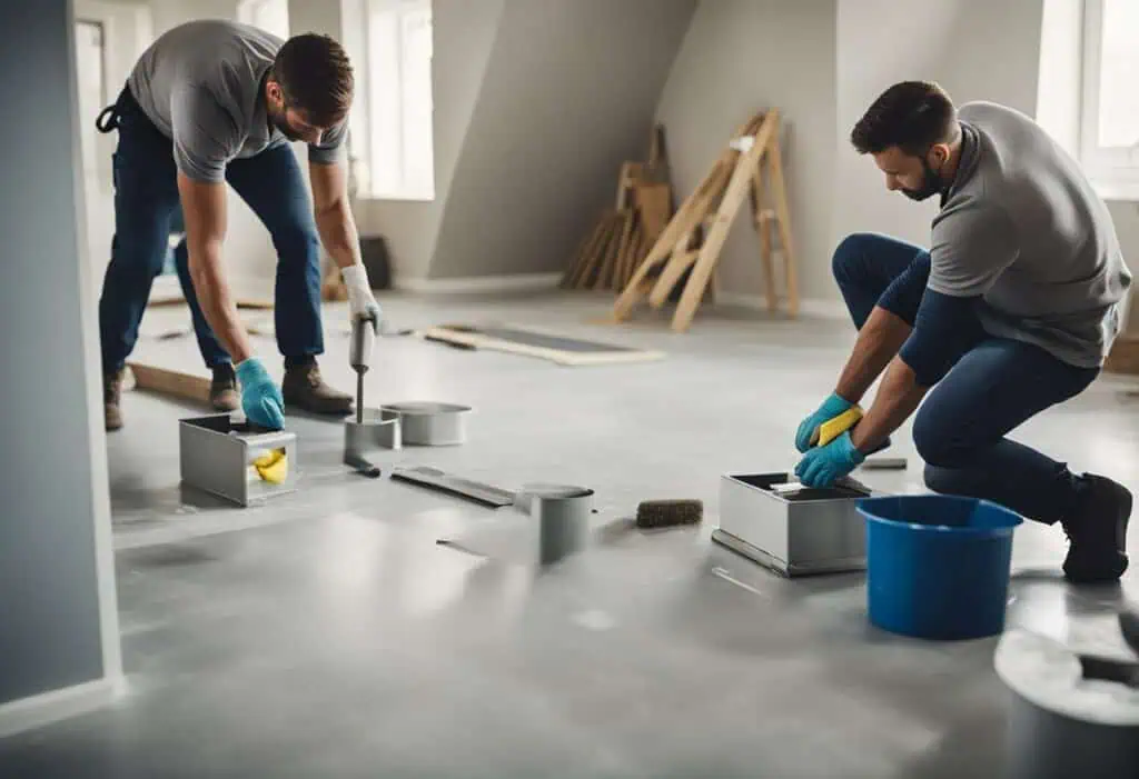 Renovation professionals upgrading home flooring with expert craftsmanship.