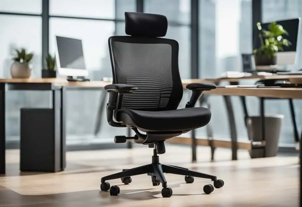 Ergonomic office chair with adjustable headrest, lumbar support, and breathable mesh for optimal com.