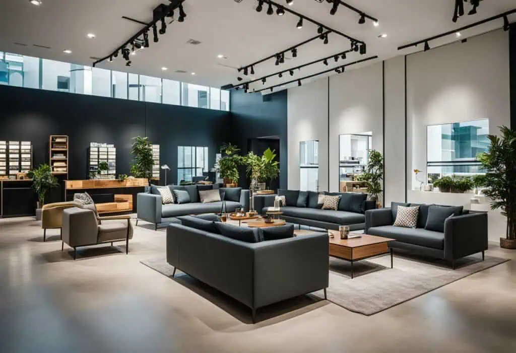 Stylish and comfortable sofas and armchairs showcased in a spacious showroom setting. Perfect for co.