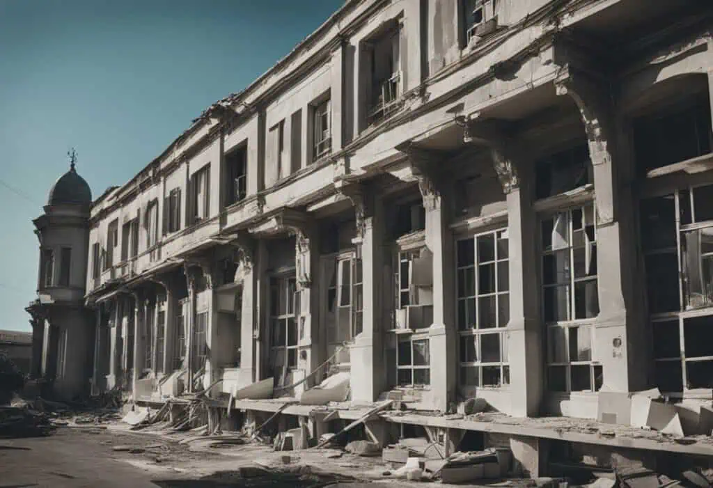Renovated historic building with classic black and white design elements.