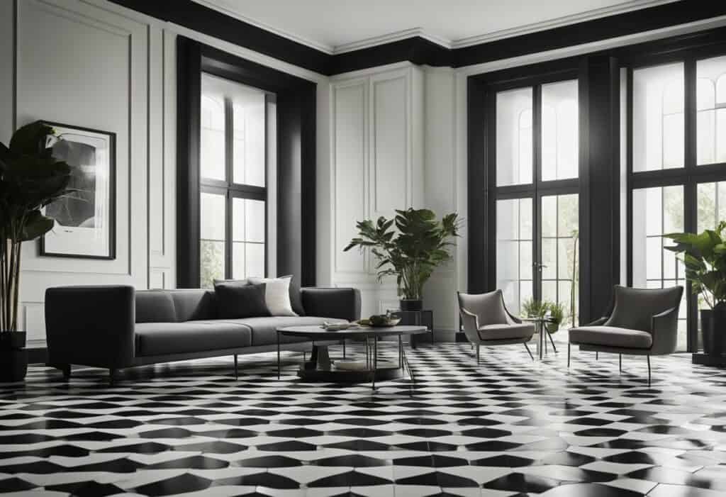 black and white tiles design for living room
