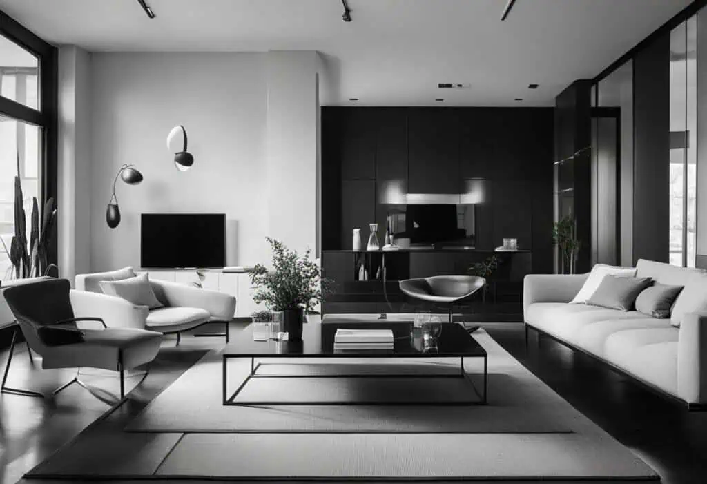 black white house interior design