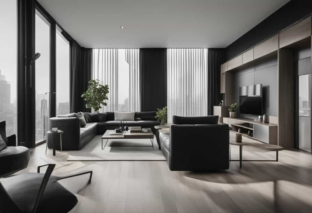 black white wood interior design