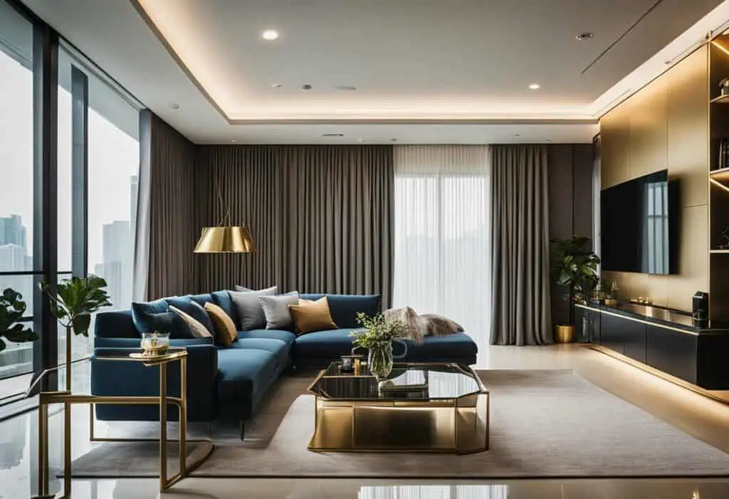 Elegant brass and metal furniture accents in contemporary Singapore home decor.