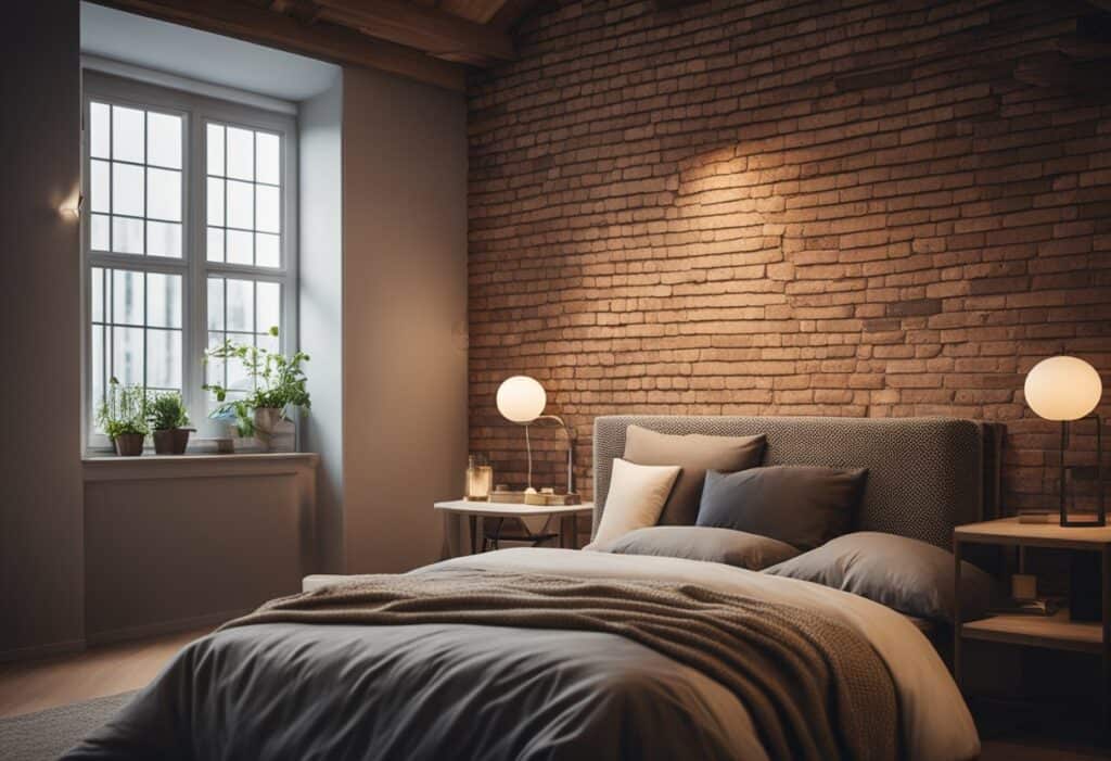brick wall design for bedroom