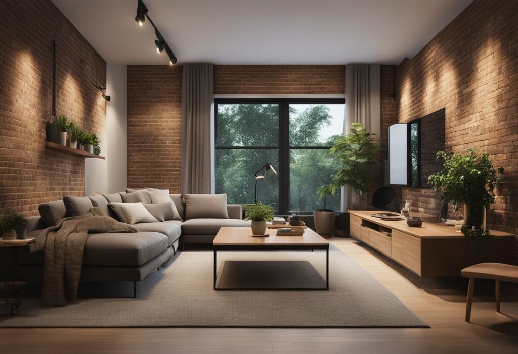 brick wall design living room