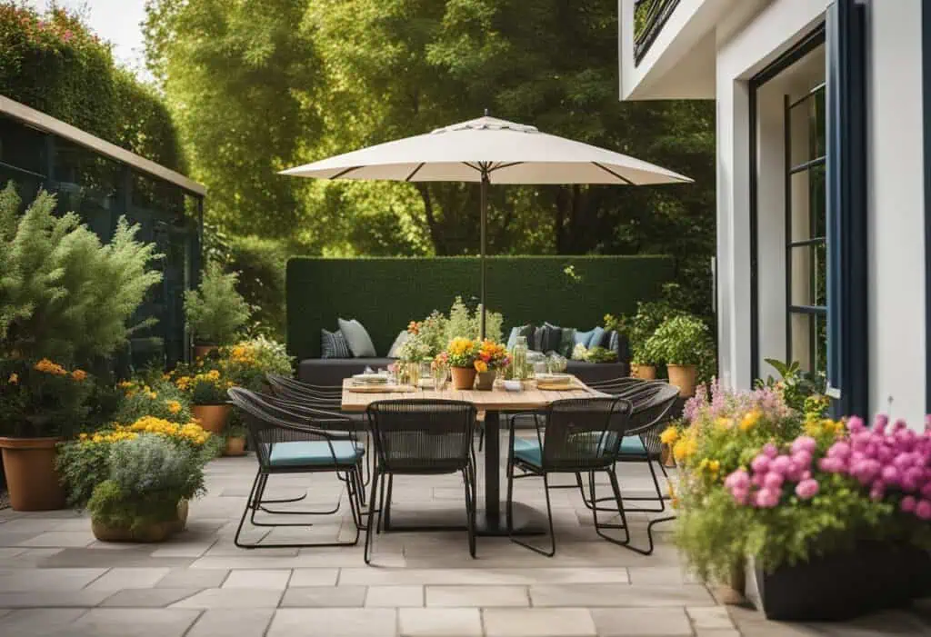 Outdoor dining furniture with umbrella, perfect for Singapore gardens and patios.