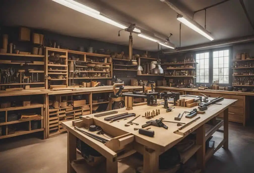 Well-equipped woodworking workshop with tools and materials for carpentry services.