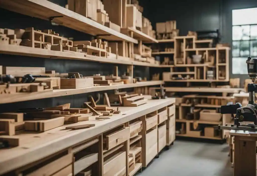 Organized woodworking tools and wooden models in a carpentry workshop in Singapore.