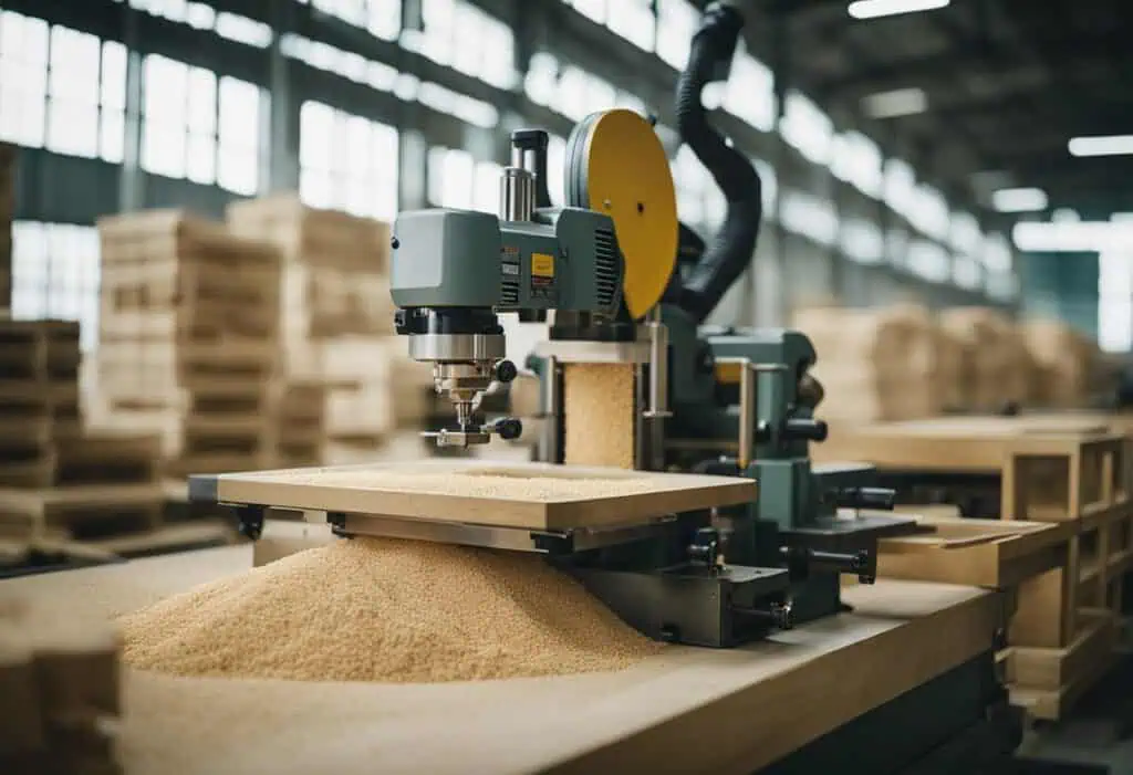 CNC woodworking machine cutting wood in a modern factory setting in Singapore.