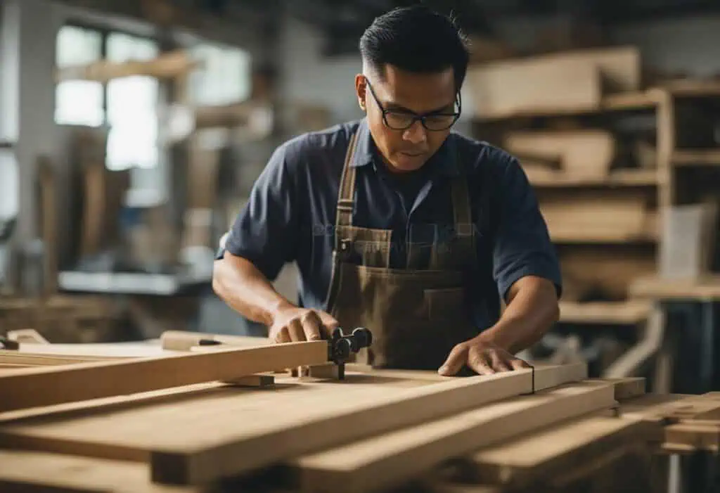 Experienced carpenter shaping wood for home improvements in Singapore.