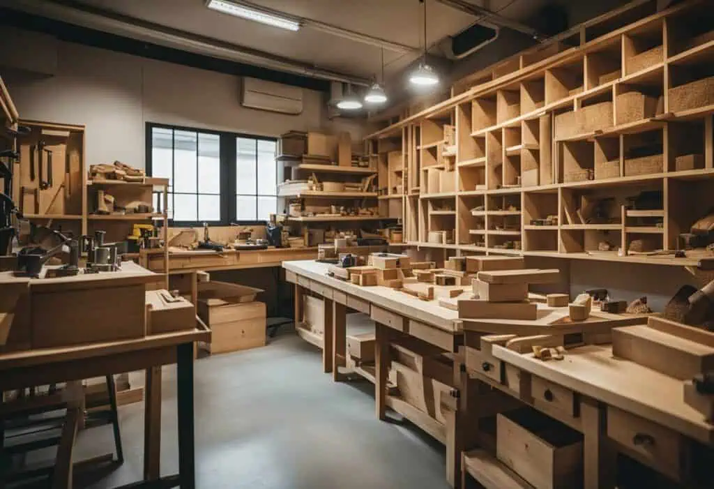 Woodworking workshop in Singapore showcasing organized carpentry tools and workbenches for woodworki.