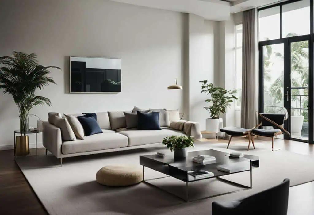 Elegant living room featuring CB2 sofa and modern decor in Singapore.