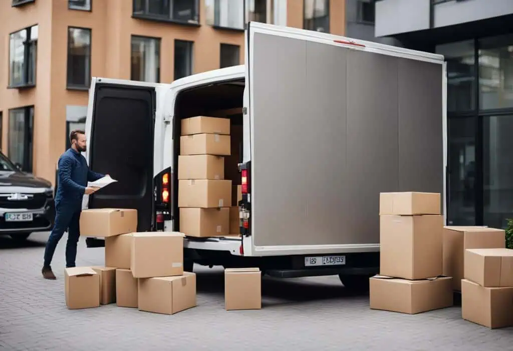 Man loading boxes into a delivery van for furniture transport in Singapore.