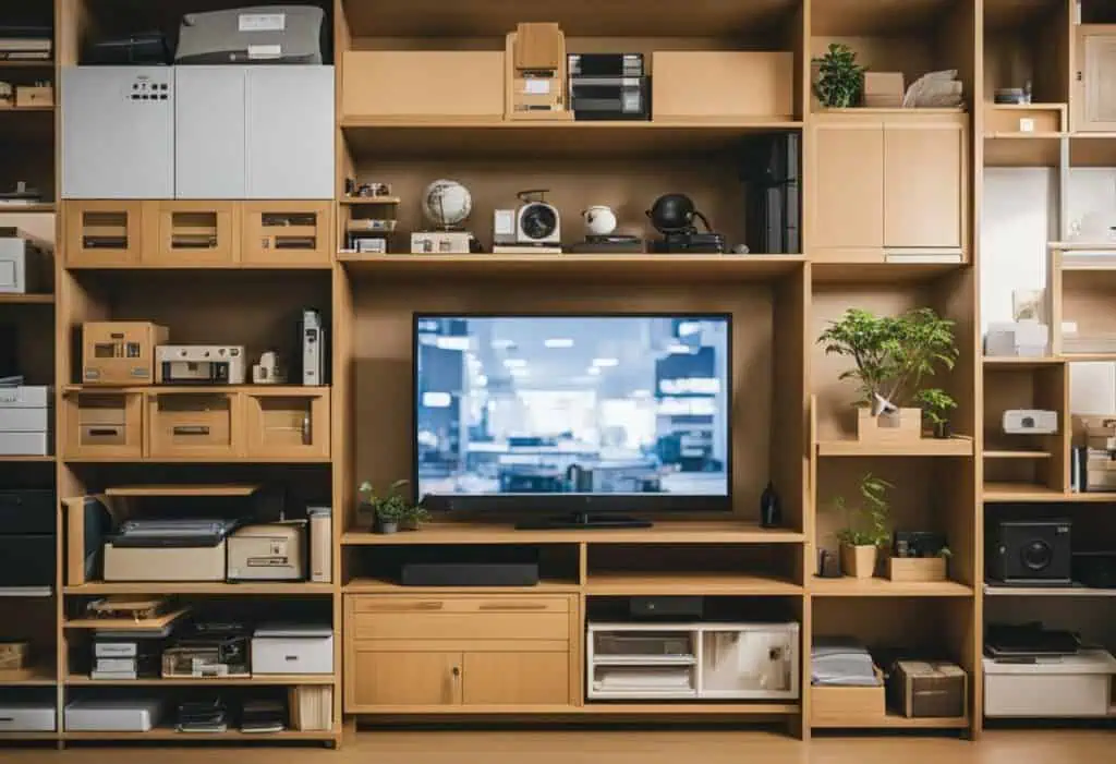Stylish Japanese-inspired TV unit with ample storage in warm wood finish.