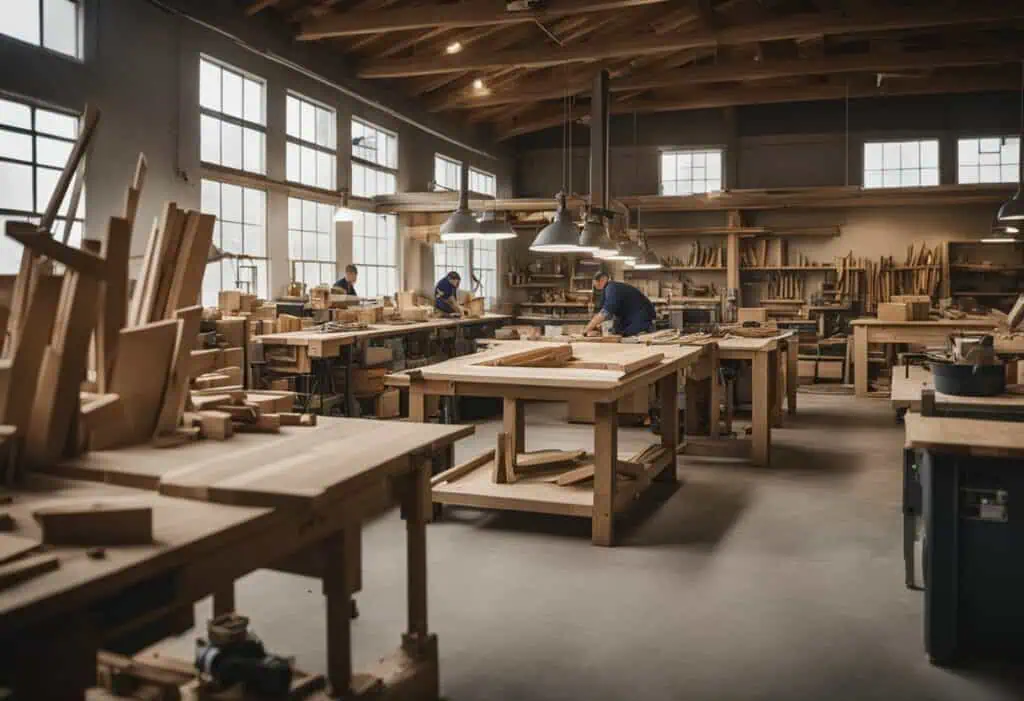 Carpentry workshop with woodworking tools and workbenches in Singapore.