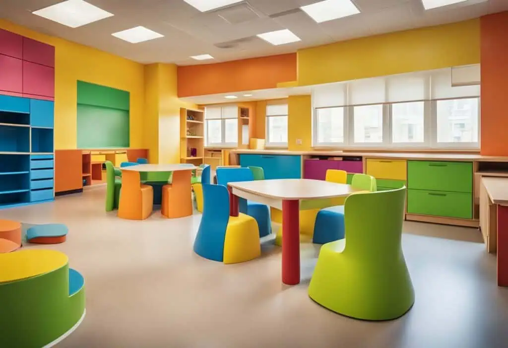 Bright and engaging childcare furniture in a colorful classroom setting.