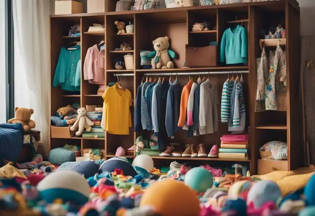 Child's wardrobe with toys and clothes in Singapore.