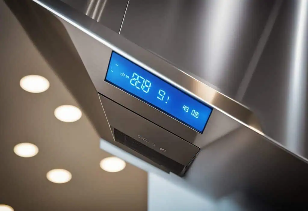Digital kitchen chimney with sleek design and easy-to-read LED display for efficient cooking ventila.