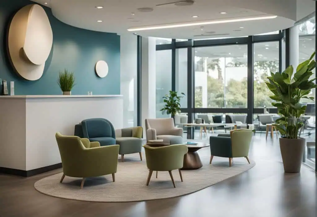 Comfortable waiting area with stylish chairs and large windows for a welcoming patient experience.