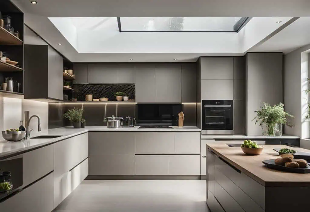 Contemporary closed kitchen with sleek cabinetry and natural light.