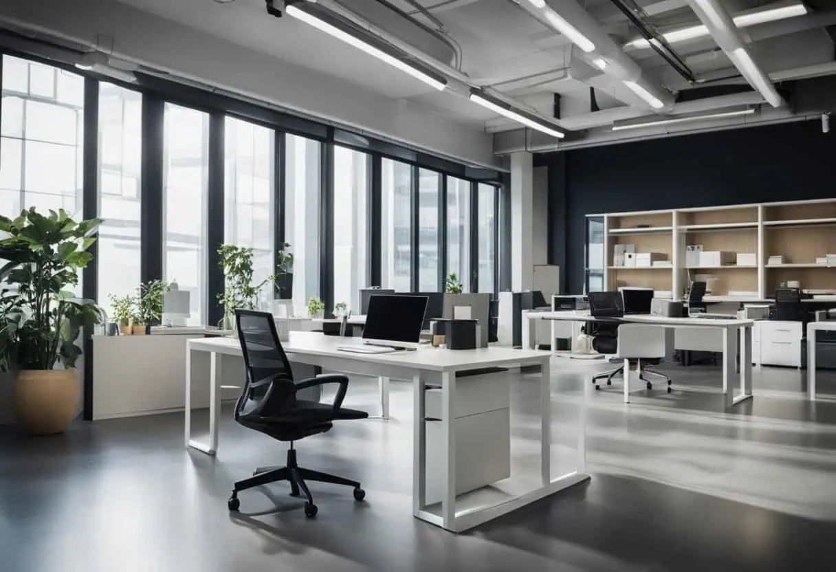 Open office design with spacious desks and natural light to enhance collaboration and focus.