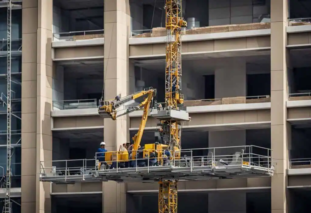 Commercial Building Renovation in Progress with Construction Crane.