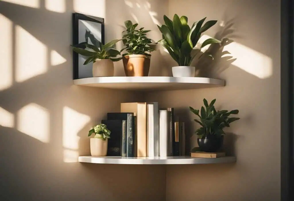 corner shelf design for bedroom