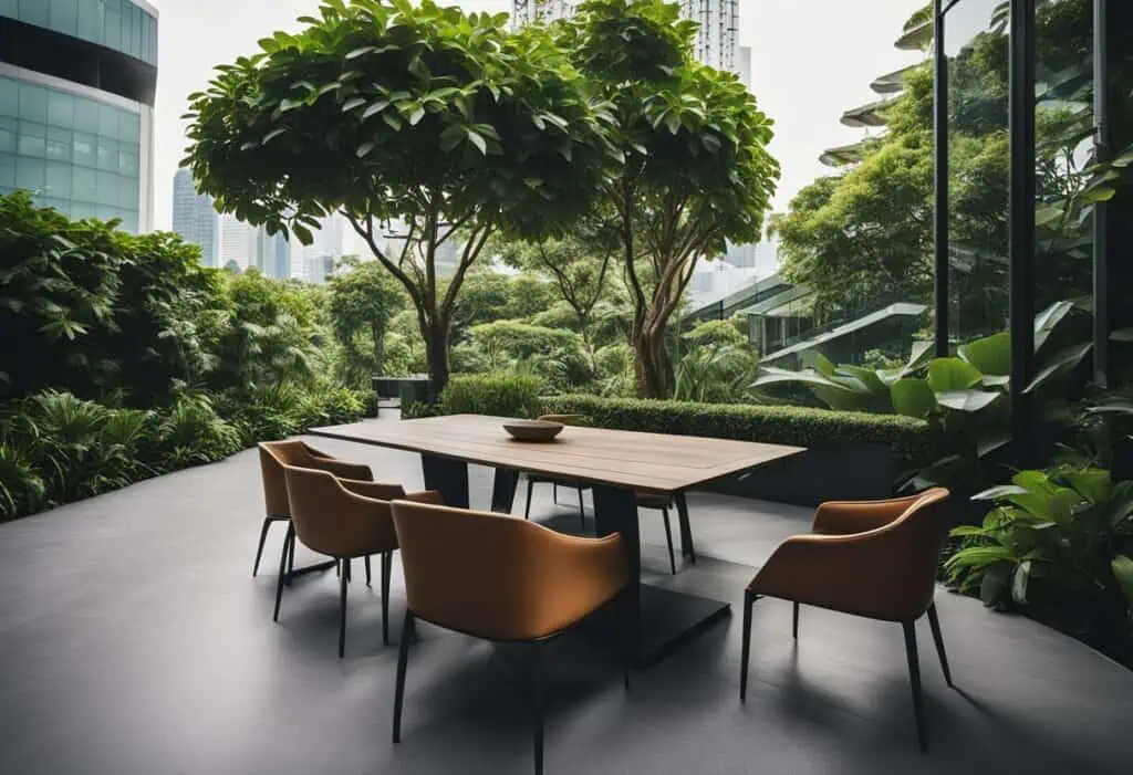 Outdoor Corten steel dining table with sleek design and sturdy construction.