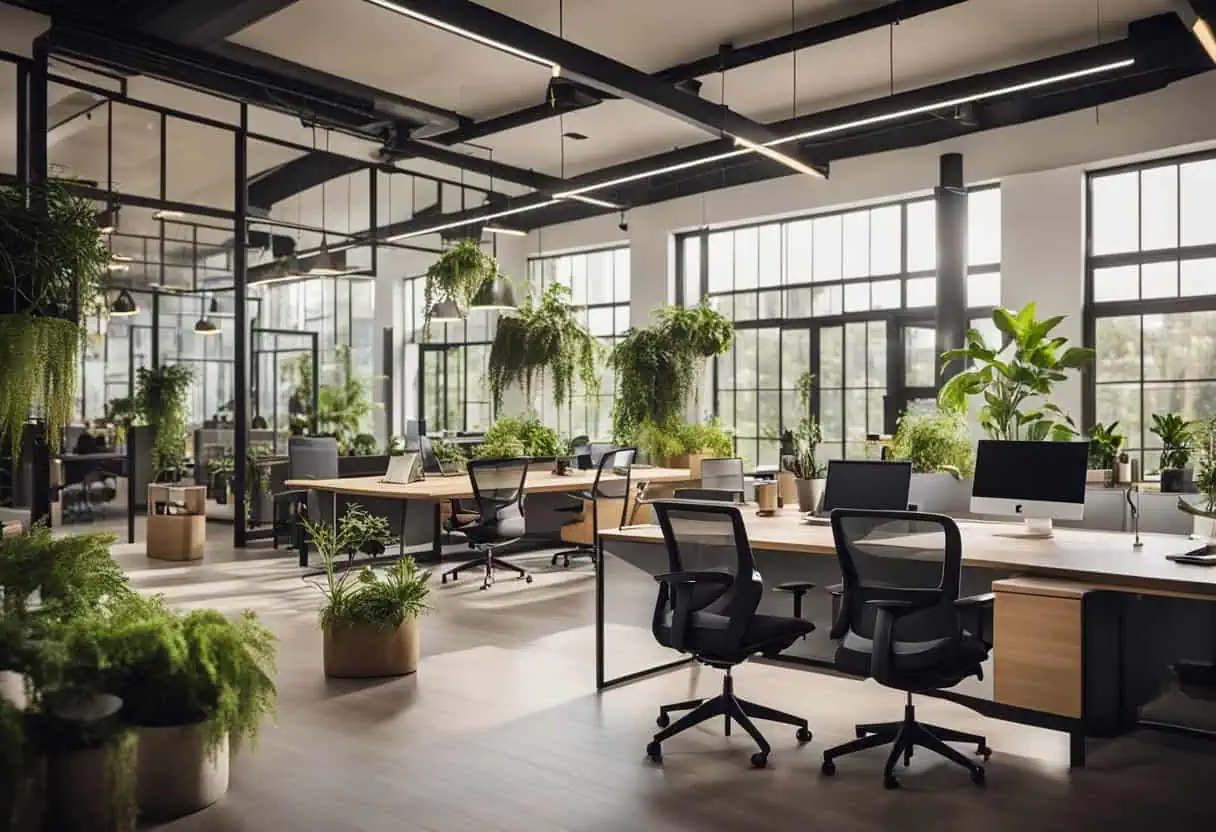 Bright coworking space with plants and large windows for inspiring collaboration.