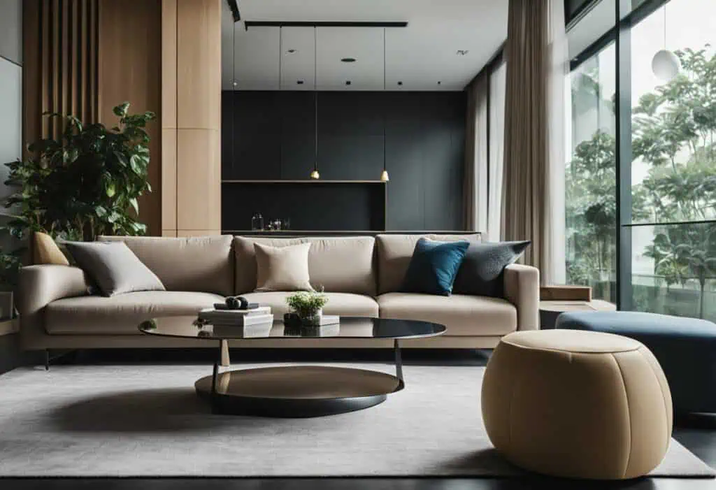 Elegant designer sofa in a contemporary living room setting, perfect for stylish and comfortable hom.