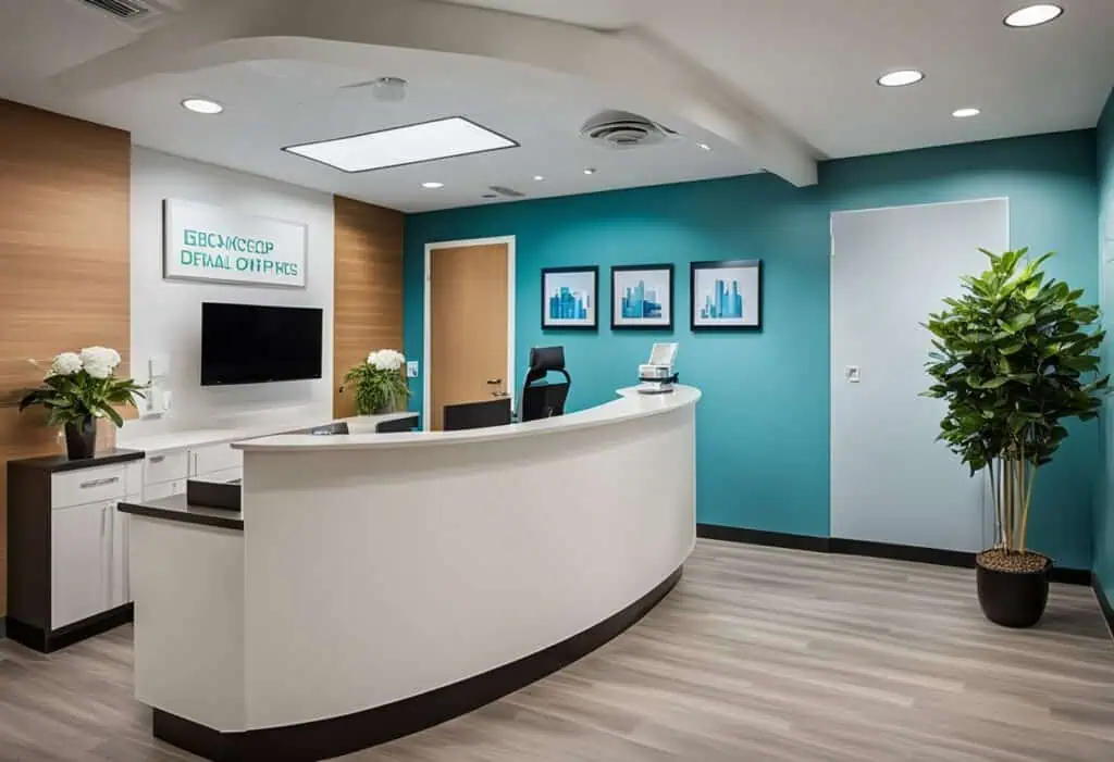 Contemporary dental office reception with inviting design and modern decor.