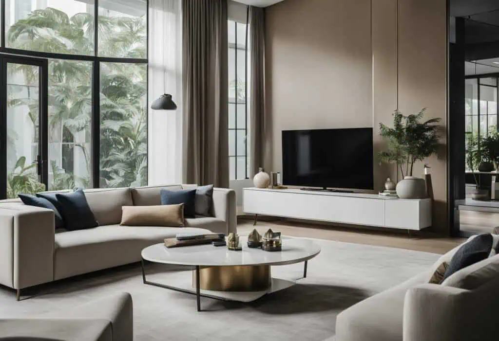 Elegant designer furniture in a contemporary Singapore living room setting.